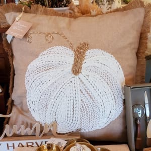 Pumpkin Pillow, Tan Flower Bouquet