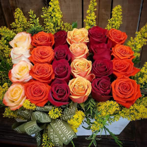 Two-dozen (24) Fire Rose Box Bouquet Flower Bouquet