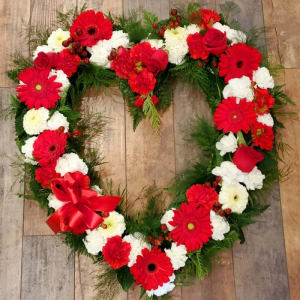 Large Red & White Heart-Wreath Flower Bouquet