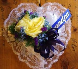 Satin Heart, Blue & Yellow Flower Bouquet