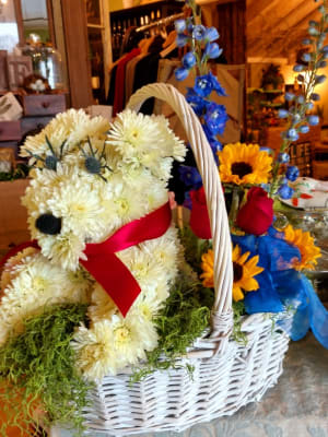 Terrier In A Basket 3D Floral Sculpture Flower Bouquet