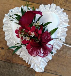 Satin Heart, Burgundy Flower Bouquet