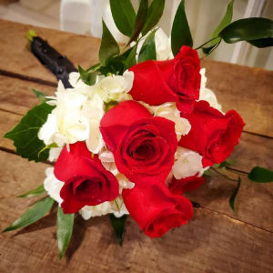 Red & White Nosegay with Black Wrap Flower Bouquet
