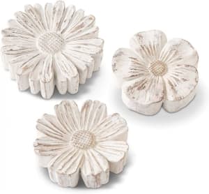 Set of 3 Resin Whitewashed Tabletop Daisies  K&K Interiors Flower Bouquet