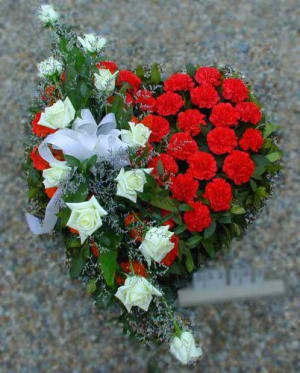 Red Carnation Heart with white Flower Bouquet