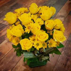 Yellow Rose & Yellow Daisy Cube Flower Bouquet