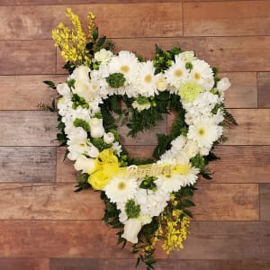 White Heart with Green and Yellow Accents Flower Bouquet