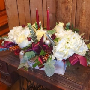 Burgundy Candle Christmas Box Flower Bouquet