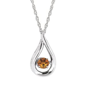 Citrine Birthstone (November) Sterling Silver Teardrop Pendant Flower Bouquet