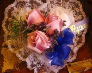 Satin Heart, Pink & Blue Flower Bouquet