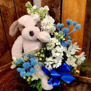 Baby Boy Arrangement with Plush Flower Bouquet