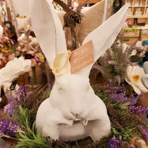 Thinking Bunny, Antique White Flower Bouquet