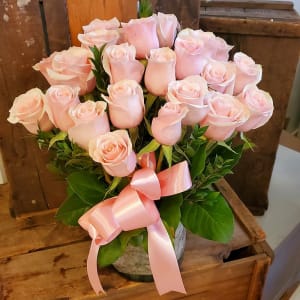 Two-dozen Pink Roses Vased Flower Bouquet