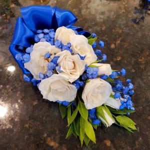 White & Royal Wristlet Flower Bouquet