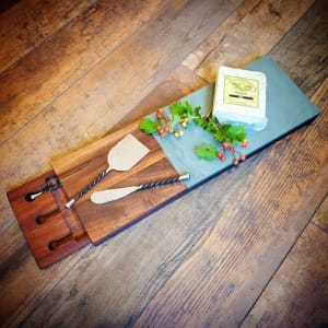 Slate & Teak Cutting Board, Hide-away Cheese Knives, Rectangular Flower Bouquet