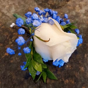 White & Royal Boutonniere Flower Bouquet