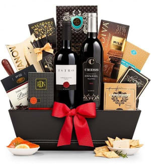 The 5th Avenue Wine Gift Basket Flower Bouquet