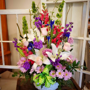 Spring Garden with Lily Basket Flower Bouquet