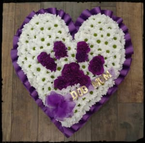 Dog Paw (on your) Heart, Purple Flower Bouquet