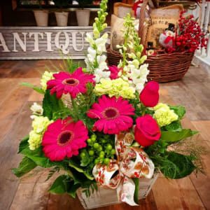 Christmas Box Bouquet with Red, White and Green Flower Bouquet