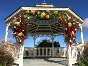 Arbor and Gazebo Display with Burgundys Flower Bouquet