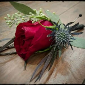 Burgundy rose with eryngium & seeded eucalyptus Flower Bouquet