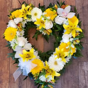 Yellow & White Heart Standing Spray Flower Bouquet