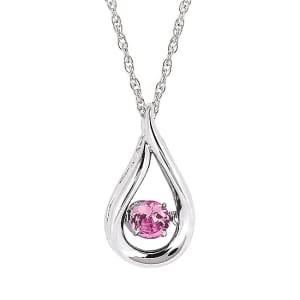 Pink Tourmaline Birthstone (October) in Sterling Silver Teardrop Flower Bouquet