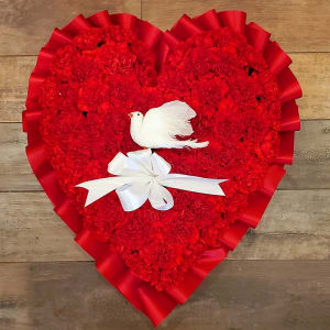 Dove of Peace Heart, Red Flower Bouquet