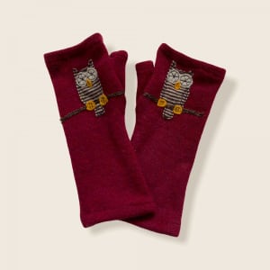 Fingerless Cashmere Gloves-Owl, Maroon Flower Bouquet