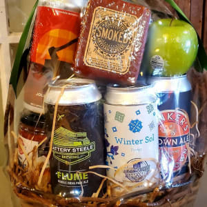 Winter Beer and Goodie Basket Flower Bouquet