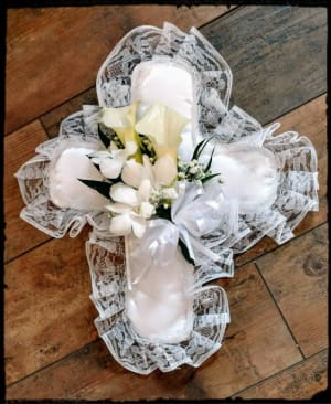 Satin Cross, White Flower Bouquet