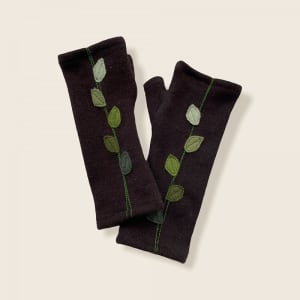Fingerless Cashmere Gloves-Leaves Brown, One Size Fits Most Flower Bouquet