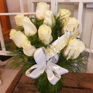 Sympathy White Rose Vase Flower Bouquet