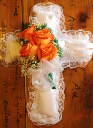 Satin Cross, Orange Flower Bouquet