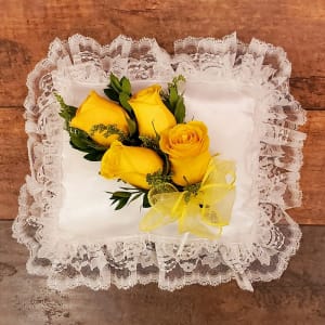 Satin Pillow, Yellow Flower Bouquet