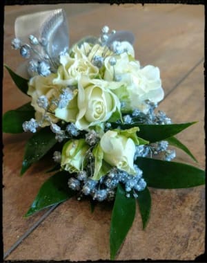 WHITE WITH SILVER WRISTLET Flower Bouquet