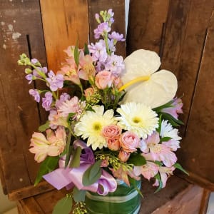 Pink, White & Lavender Cylinder Vase Flower Bouquet