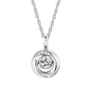 White Sapphire Birthstone(April) in Sterling Silver Knot Pendant Flower Bouquet
