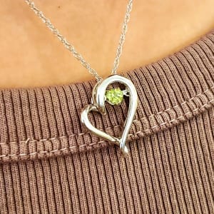 Peridot (AUGUST BIRTHSTONE) in Sterling Silver Heart Pendant Flower Bouquet