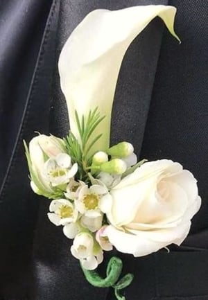 Mini-calla, Rose & Waxflower Boutonierre Flower Arrangement Mini-calla, Rose & Waxflower Boutonierre Flower Bouquet
