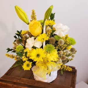 Flourishing Yellow Garden Basket Flower Bouquet