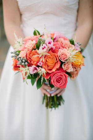 Coral Rose & Brunia Flower Bouquet