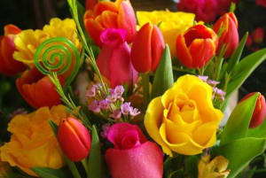 Spring Tulip and Rose Compact Flower Bouquet