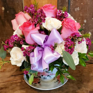 Tender Thoughts Pink Teacup Flower Bouquet