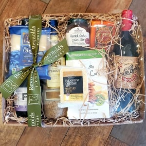 Euro-American Wine & Cheese Gift Tray Flower Bouquet