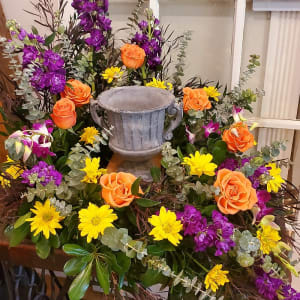 Urn Surround in Brights Flower Bouquet