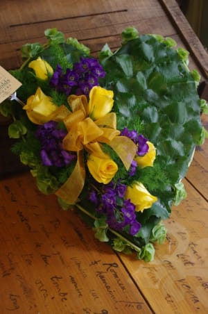 Foliage Heart, Purple & Yellow Flower Bouquet