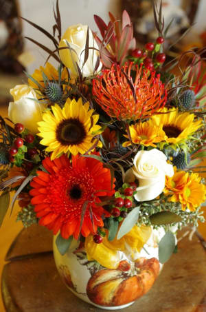 Pitcher of Fall Flower Bouquet