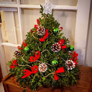 Large Boxwood Tree with Garland Flower Bouquet